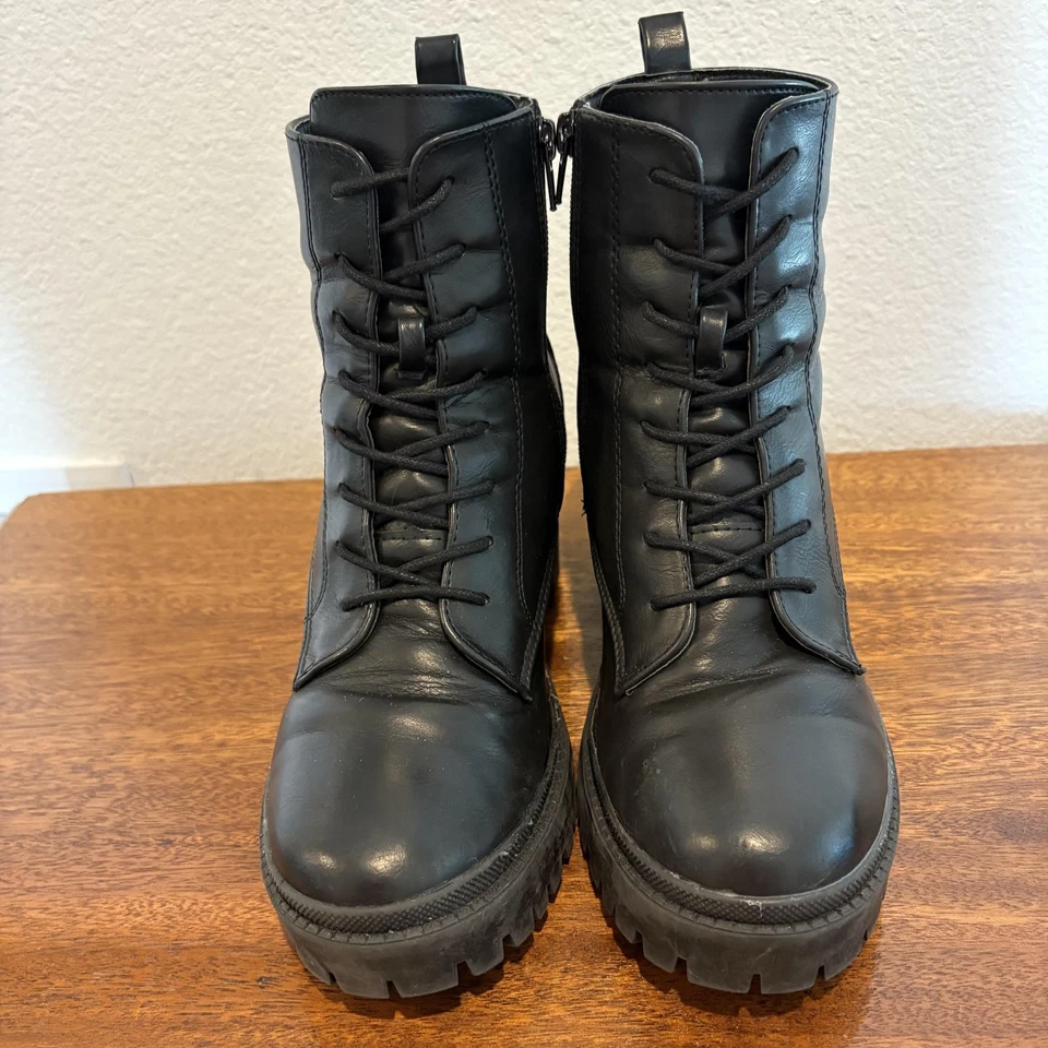 Botines de combate Y2K para mujer 7,5 negros con cordones tacón grueso suela cremallera Hadria Foto 2 de 4