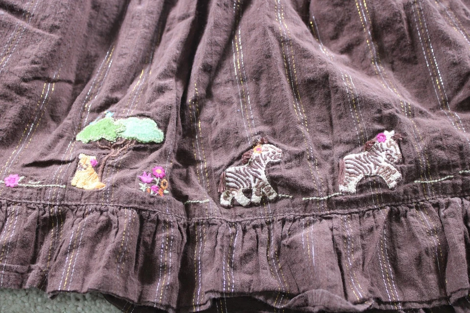 Gymboree Dress Girls 18-24 Months Brown Safari Animals Embroidered Applique - Image 3 of 4