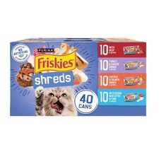 40 Pack Purina Friskies Shreds Gravy Variety Pack, Wet Cat Food, 5.5 oz Cans