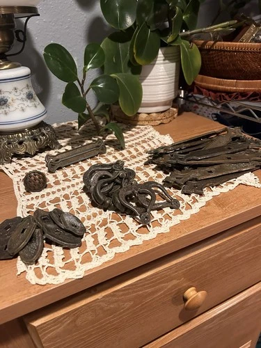 Large Lot Vintage 1960s Brass Cabinet Door Handles & Drawer Pulls And Shields