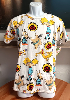 Nickelodeon T-Shirt Unisex Size Small White Allover 90's Hey Arnold All That
