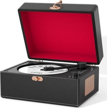 Portable Bluetooth CD Player Retro Design Rechargeable USB AUX Black