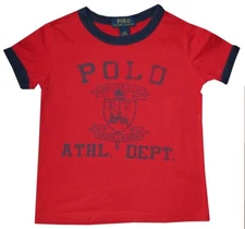 RALPH LAUREN POLO T SHIRT 4 ATHLETIC DEPT RINGER RL RED BLUE KIDS BOYS