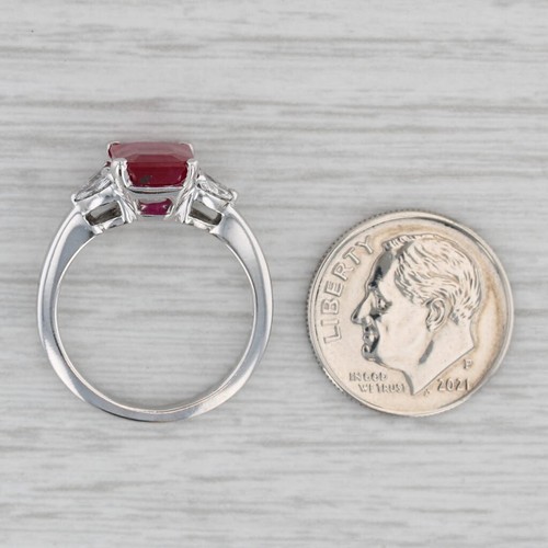 3.43ctw Smeraldo Taglio Rubino Anello Diamante 14k Oro Bianco 6 GIA Fidanzamento - Foto 7 di 11