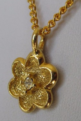 Pendentif Rétro Collier En Plaqué Or 18K Avec Cristaux Et Motif Fleur - Bijou Vintage Occasion - Réf. 4553