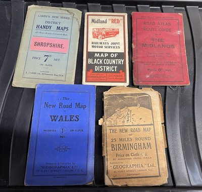 5 x VINTAGE POCKET ROAD MAPS ROAD ATLAS ROUTENFÜHRER um 1930
