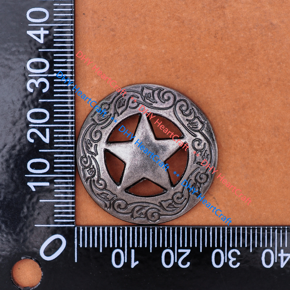 Lot De 10 Décorations Texas Star En Alloi Argenté Vintage - 29 Mm - Pour Ceinture, Sac, Style Western