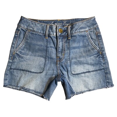 American Eagle Jean Shorts Womens Tag Denim Blue Frayed