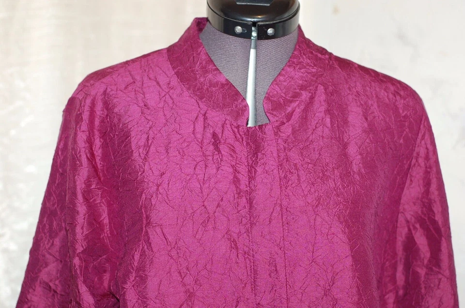 Eileen Fisher Womens Jacket Blouse Small S Purple Silk Button Up Top Mandarin - Image 2 of 4