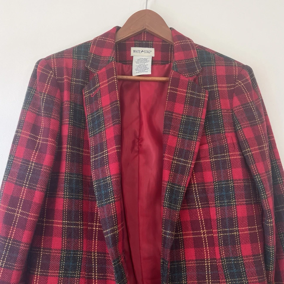Vtg White Stag Blazer Red Tartan Plaid Wool Blend Jacket Women’s Size 6 - Image 3 of 4