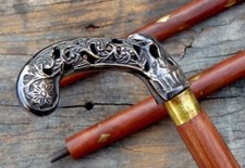 ANTIQUE BRASS VICTORIAN HEAD HANDLE VINTAGE SHAFT WALKING STICK WOODEN CANE NEW