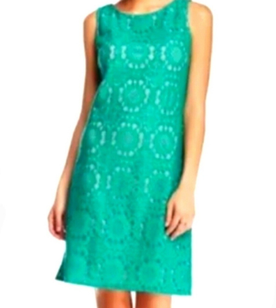 Eliza J Green Turquoise Teal Lace Romantic Floral Overlay Shift Mini Dress  Sz 6