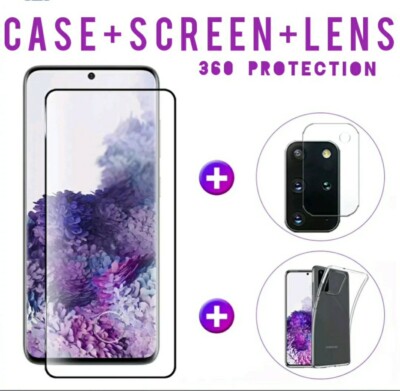 Samsung Galaxy S20 Ultra Plus Glass Screen Protector Full Glue Case+Camera Lens