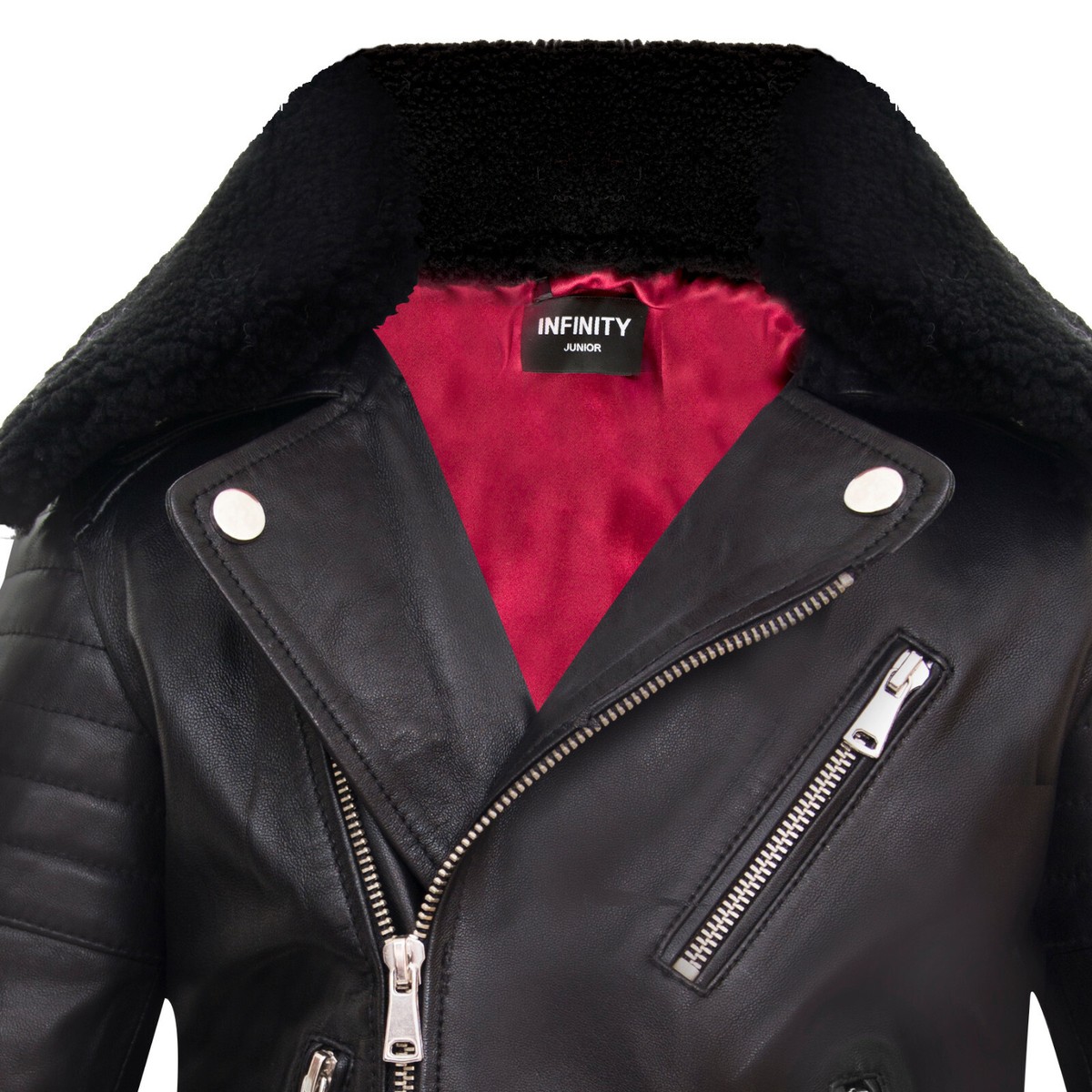 biker lederjacke kunstlederjacken fÃ¼r jungs Kinder Jacken Jungen 100% Leder Abnehmbarer Kragen Biker Jacken (3