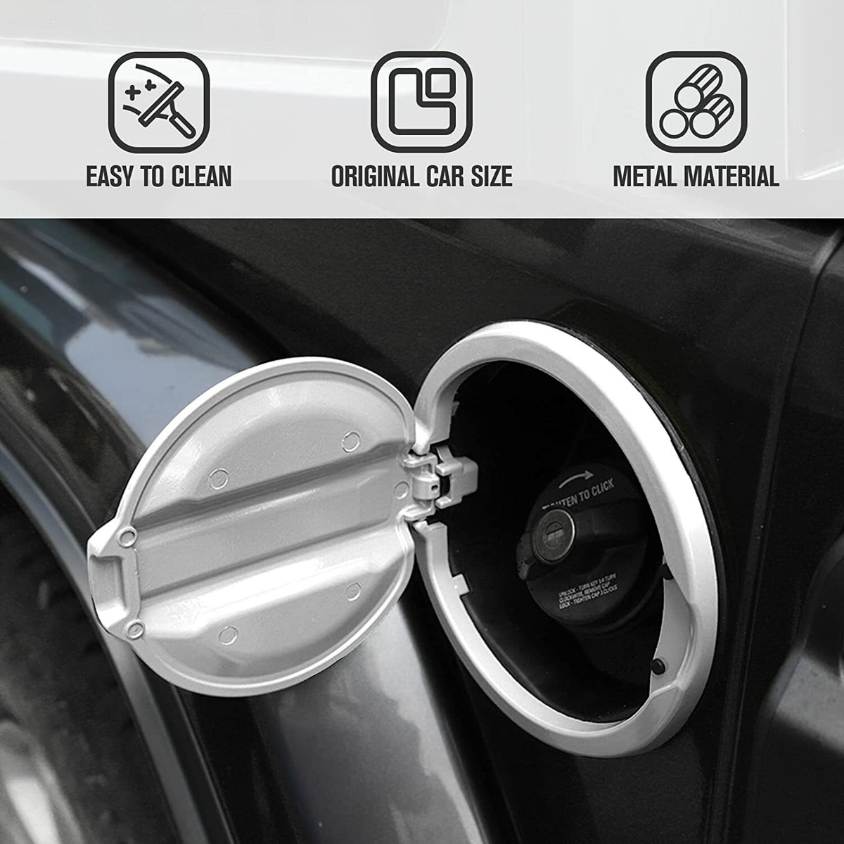 Fuel Filler Door Cover For 2018-2021 Jeep Wrangler JL - Black ABS & Aluminum Replacement Gas Cap Door (TESIN Brand)