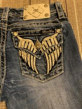 EUC Girls Youth Miss Me Denim Bermuda Shorts Sz 14 YK6377M2 Angel Wing Flap