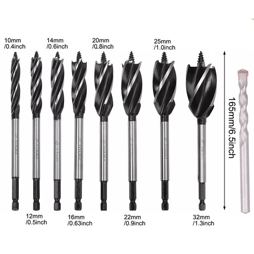 8Pcs High-Carbon Steel Fast Cut Wood Auger Wood Drill Bits Tools Set 10-32MM UK - Picture 2 of 16
