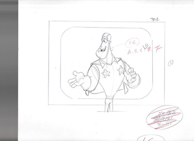 1993 SUPER DAVE Daredevil for Hire Cartoon Animation 10.5x9.5'' Drawing 1C-11