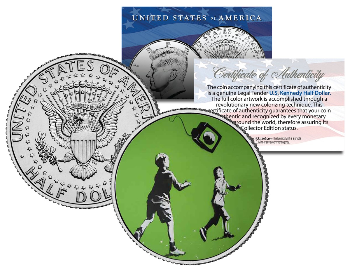 BANKSY * VIRTUAL PLAY * Colorized JFK Half Dollar Coin Street Art Graffiti  KIDS