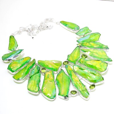 Sun Shine Druzy Peridot Gemstone Handmade Necklace Jewelry Necklace Size 18 Inch