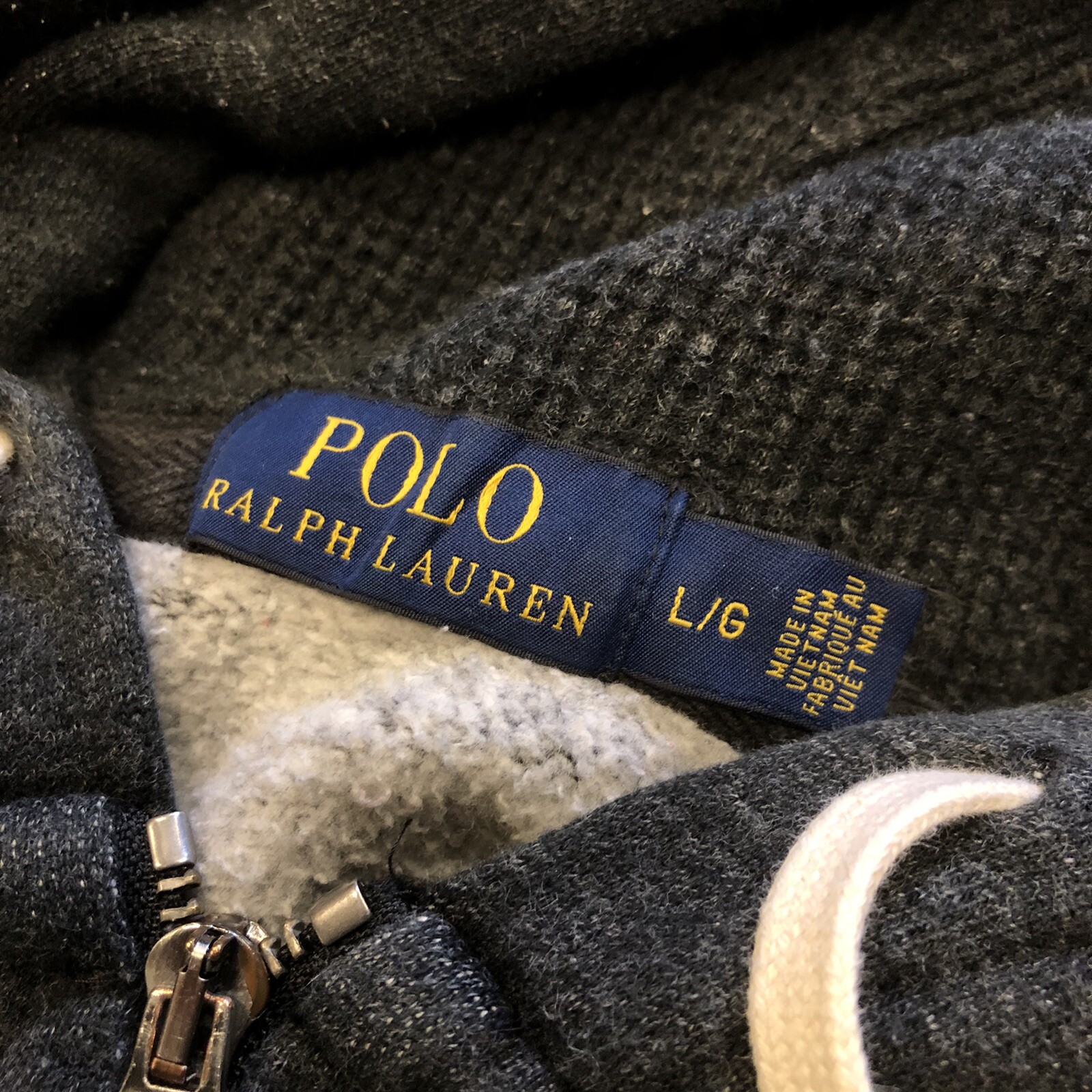 POLO RALPH LAUREN FELPA CON CAPPUCCIO FODERATA TERMICA GRIGIA FULL ZIP L ROSSO PONY H3