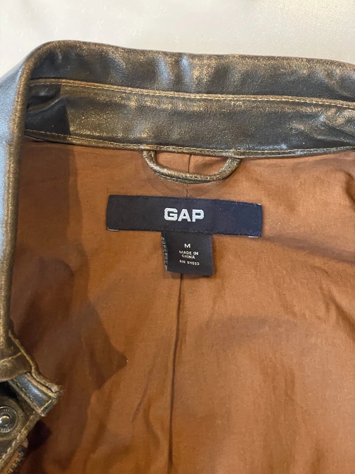 Vintage 2002 Gap Jacket Leather Aviator Snap Button Lined Brown Mens Medium Y2K image 9