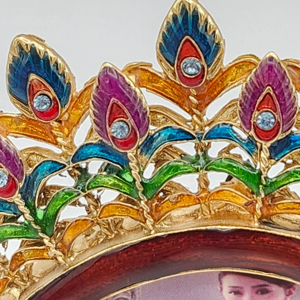 装饰孔雀相框 3x3 图片展示金色珐琅宝石装饰 — 第 4/4 张图片