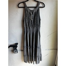 Anandas Washed Charcoal Boho Maxi Dress Embroidered Festival Cottagecore