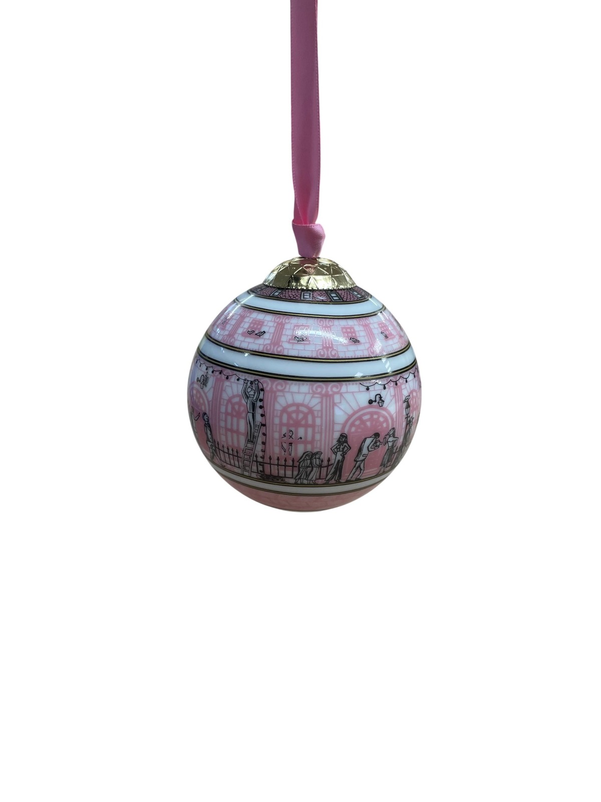 Halcyon Days Pink Christmas Bauble Ornament with Gold Accents - 3''