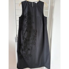 Chico's Black 100% Cotton Beaded 3D Floral Shift Dress Size 1 US 8