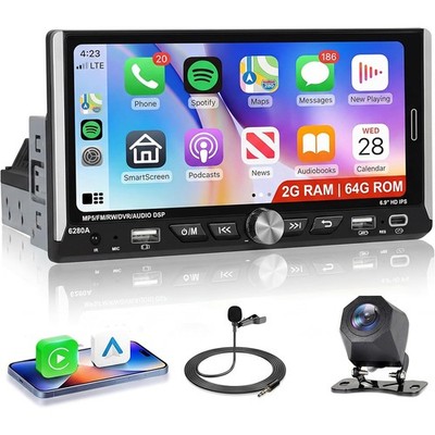 Single 1 DIN 6.9'' Autoradio CarPlay 64GB Android 15 GPS Navi WIFI FM RDS +Kamera