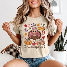 One Thankful Girl Damen T-Shirt süß Truthahn Pumpkin Pie Erntedank Herbst Geschenk