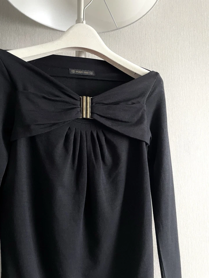 Plein Sud Top Black IT 44 Jersey Bow Buckle Front Archival Y2k Vintage Wool Pull - Image 2 of 4