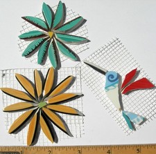 Small Hummingbird 2 Daisy Aster Mosaic Tile Set Broken Cut China Plate Tiles