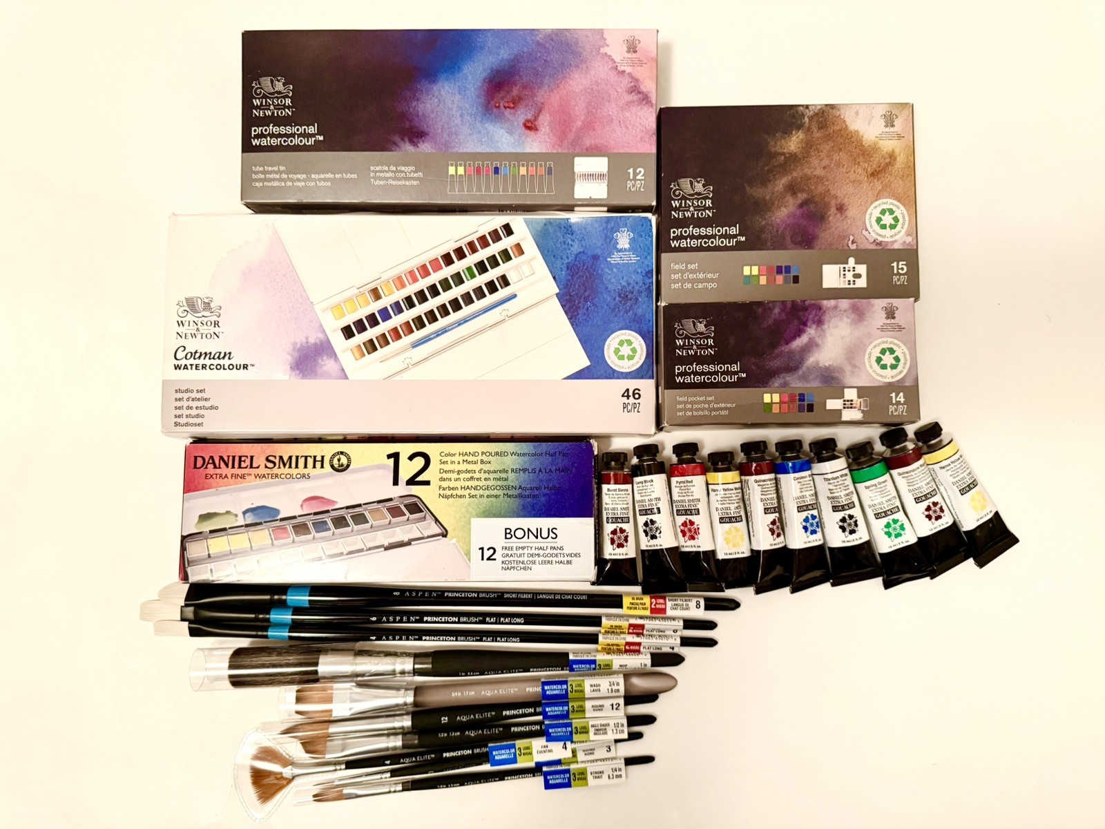 LOT OF 119 Daniel Smith Extra Fine Watercolors & Winsor & Newton Set & Arches