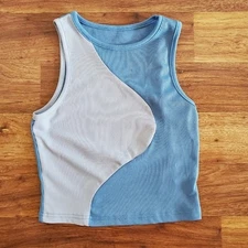 SHEIN Women's Size Small Ribbed Cropped Blue Tank Top