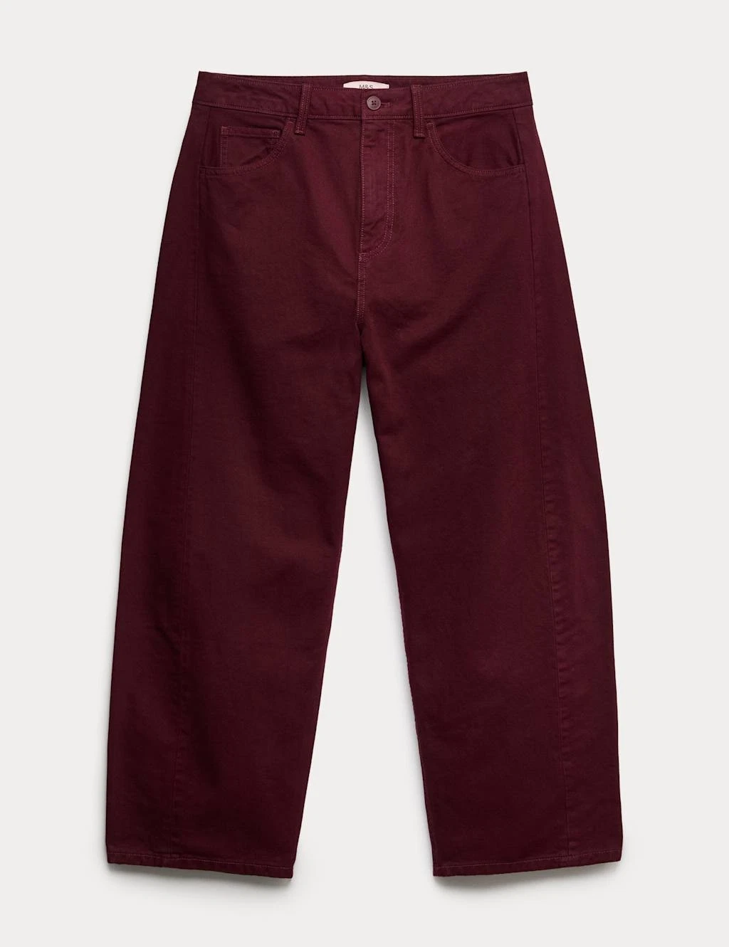 Marks & Spencer Womens Cotton Straight Trousers in Dark Claret - M&S