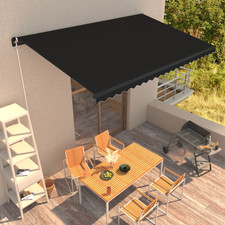 Image of Retractable Awning Anthracite 450x300 cm Polyester Steel Manual Garden Shade Sun