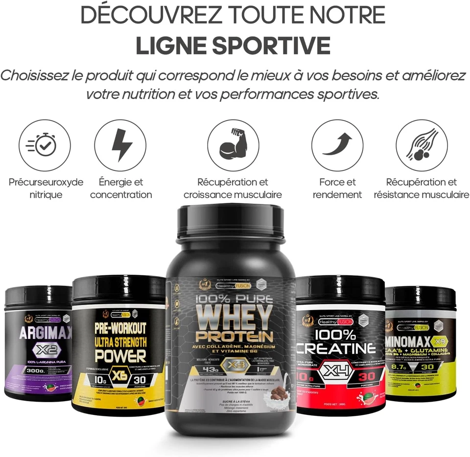Poudre Protéine Whey Healthy Fusion 1kg Musculation Fitness créatine gainer bcaa - Photo 4/4