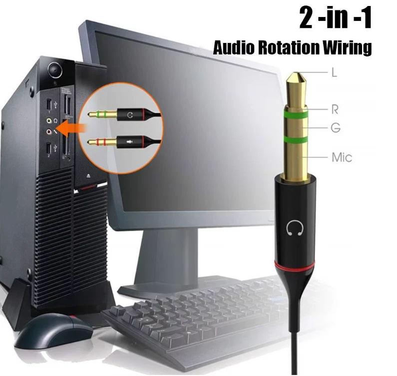 Adaptateur Jack 3,5 mm Casque Micro PC Portable 1 Femelle vers 2 Mâles Noir - Photo 3/4