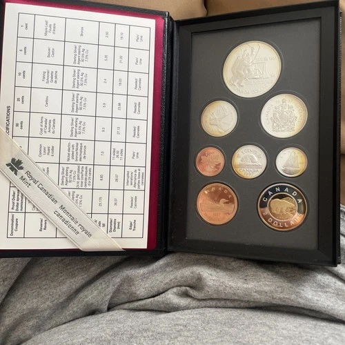 1997 Canada Silver Gem Cameo Proof Double Dollar Set 8 coins Hockey Great Toning