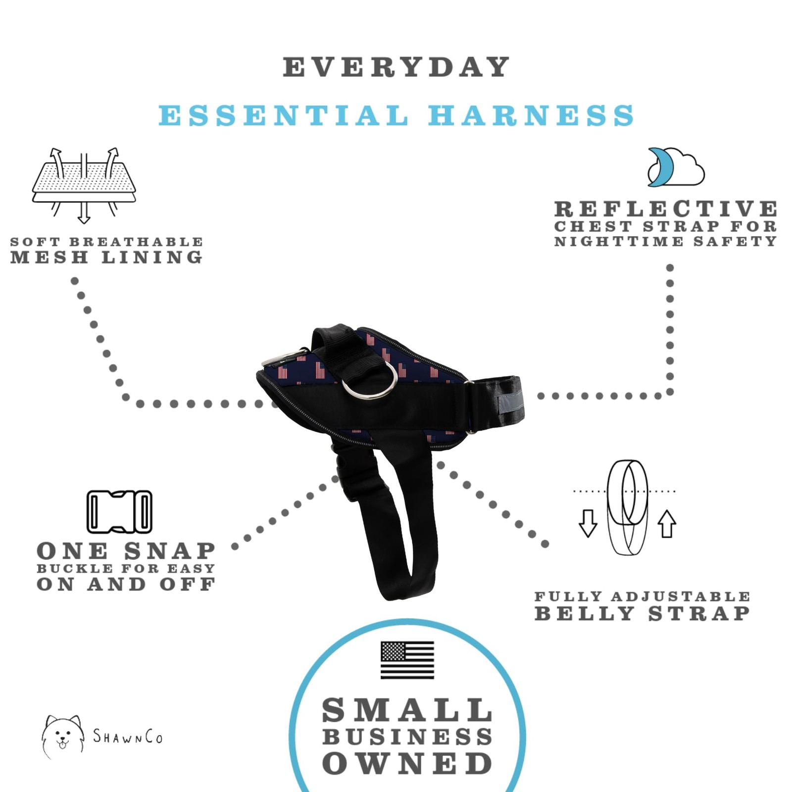 Essential Dog Harness, No-Pull Pet Vest with 3 Leash Clips, No Choke, Reflect...