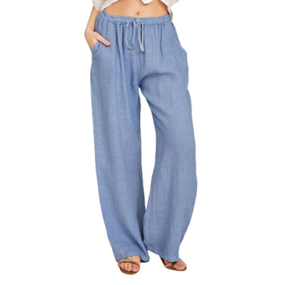 Damen Lässige Sommerhose Polyester Straight Weit Bein Freizeit Comfort Hosen