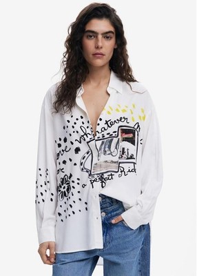 New Women's DESIGUAL Persefone Button Up  Shirt Size L