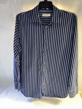 Calvin Klein Button Up Shirt Mens L Blue Striped Long Sleeve Dress Shirt Cotton