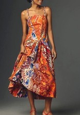 Farm Rio x Anthropologie Sleeveless Midi Dress linen orange Size Large 