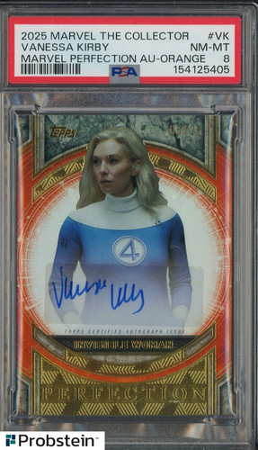2025 Topps Marvel The Collector Perfection Orange Vanessa Kirby AUTO /25 PSA 8