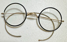 Antique Round Spectacles Black Celluloid Rim Glasses Riding Bow w/ Case c1900s