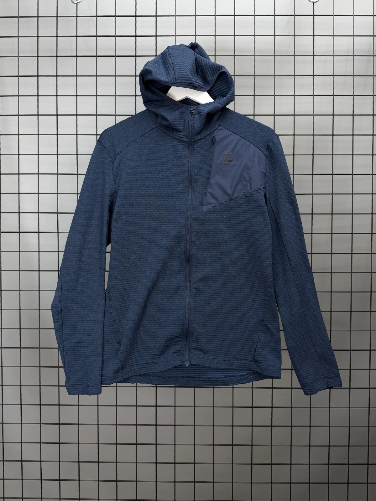 Salomon Grid Fleece Hoodie Mens Large Blue Full Zip Outdoor Hiking Jacket L