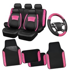 CAR PASS Universal Leather Pink Lace Car Seat Covers Full Black and Hot Pink